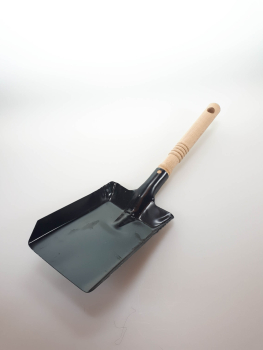 Kohleschaufel Metall schmal, schwarz mit Holzgriff